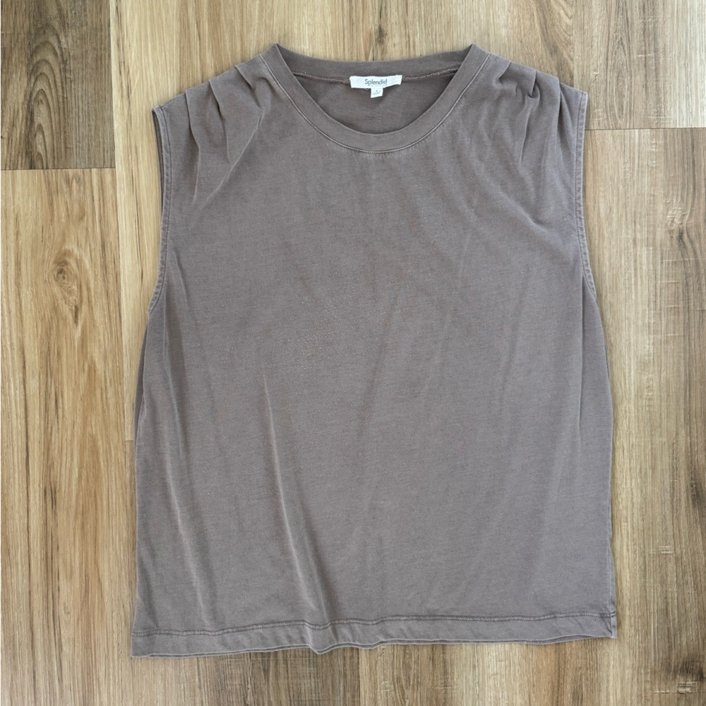 Splendid Eco Jersey Pleated Tank in Mushroom Brown